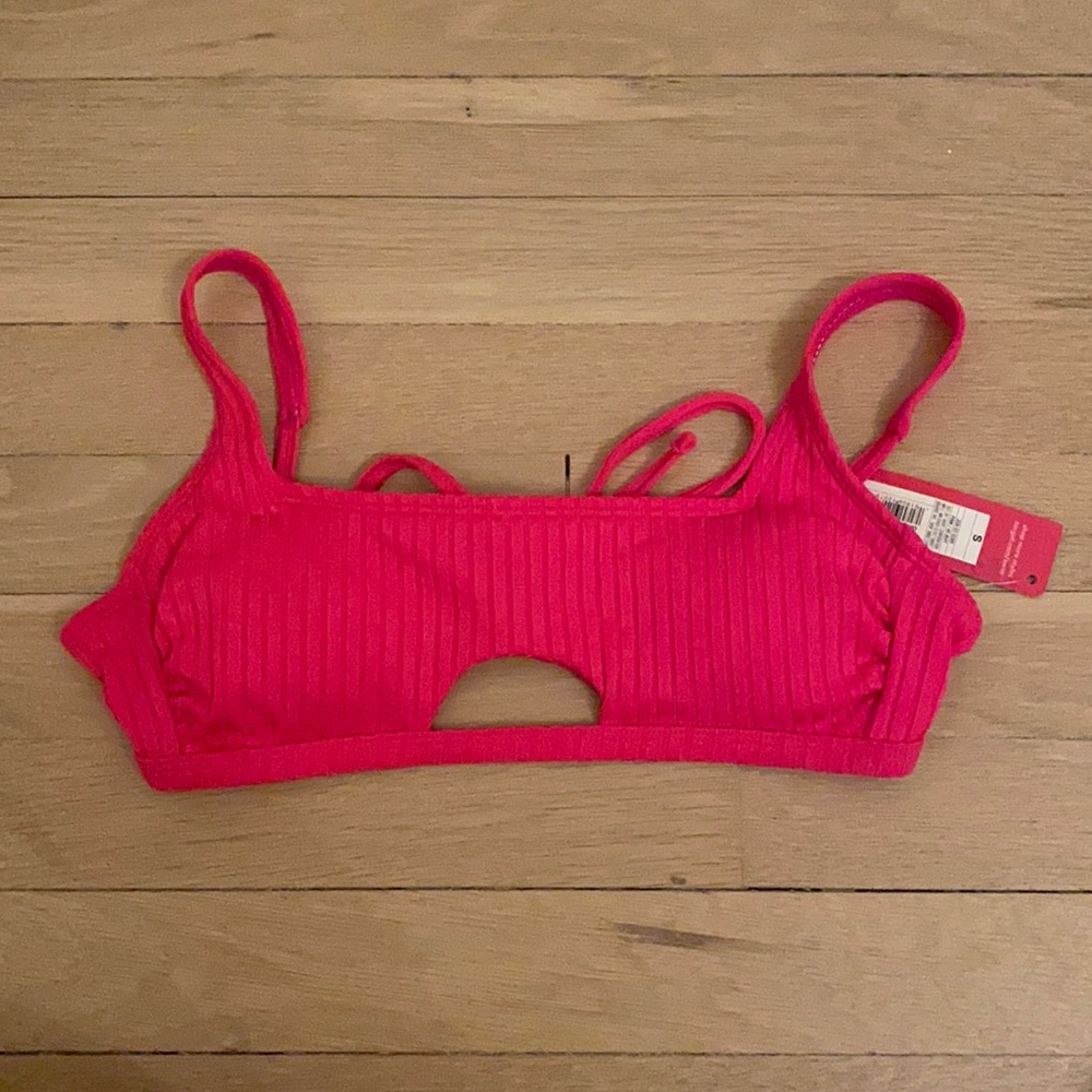 Neon pink xhilaration bikini cut out swim top